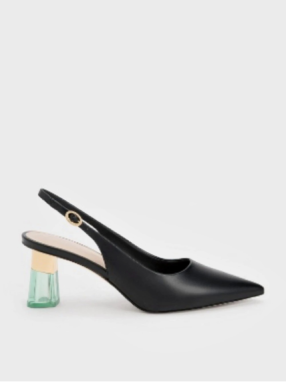 Charles & Keith Pointed-Toe Slingback Heels Black & Green EU 38